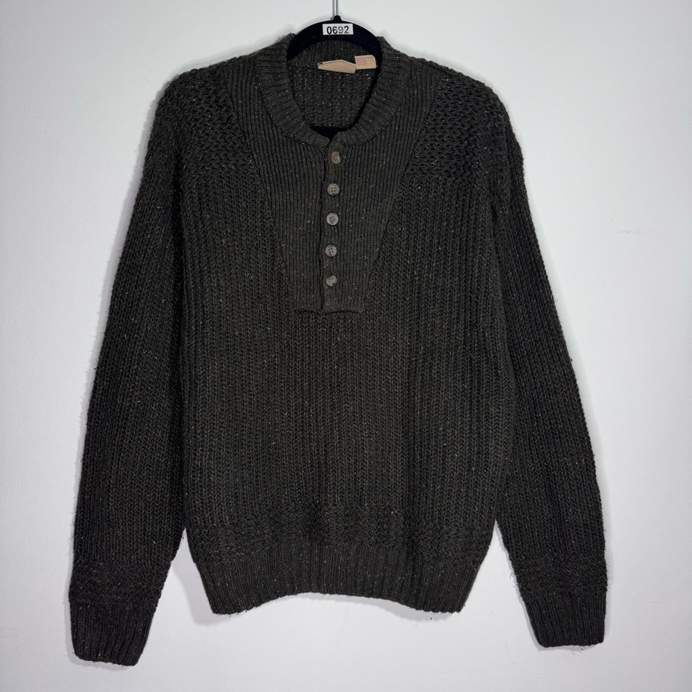 Northeast Outfitters Fisherman Henley Sweater Olive Chunky Knit L Gorpcore